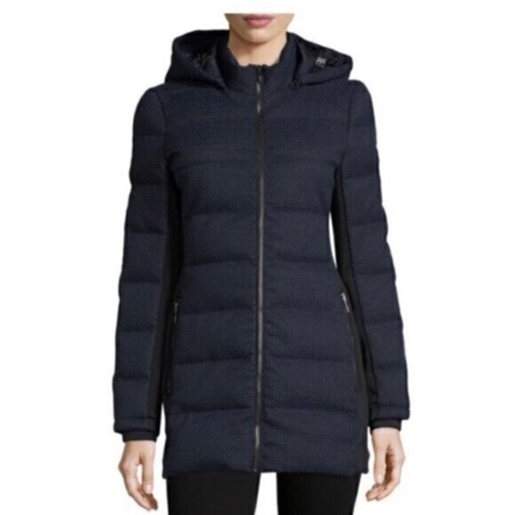 Zac Posen Fiona Jacquard Puffer Coat Blue/Black - Picture 1 of 7